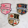 Feminist AF Crest Patch - Embroidered Iron On Patches for Jackets - Pink Black Checkerboard Navy - Wildflower + Co. DIY (1)