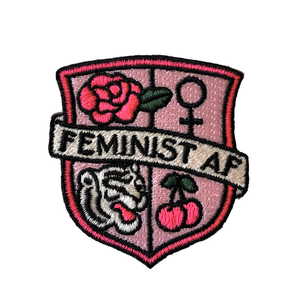 Feminist AF Crest Patch - Iron On, Pink