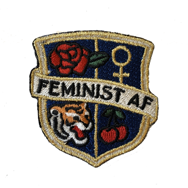 TR00327-NVY-OS - Feminist AF Crest Patch - Embroidered Iron On - Navy Blue- Wildflower + Co. DIY