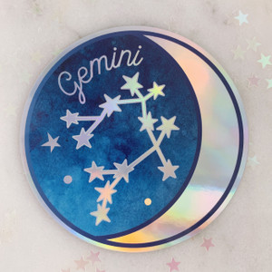GEMINI - Zodiac Sticker - Star Sign Constellation - Moon & Star - Sky - Astrology - Astronomy - Holographic Vinyl - Stickers for Laptop Water Bottle - Wildflower + Co. - Indiv Sticker -  (2)