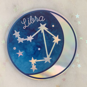 LIBRA - Zodiac Sticker - Star Sign Constellation - Moon & Star - Sky - Astrology - Astronomy - Holographic Vinyl - Stickers for Laptop Water Bottle - Wildflower + Co. - Indiv Sticker -  (12)