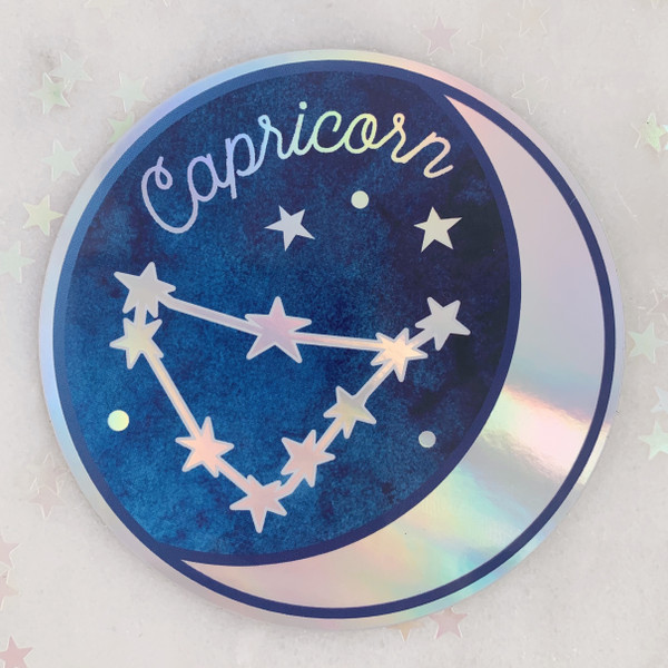 CAPRICORN - Zodiac Sticker - Star Sign Constellation - Moon & Star - Sky - Astrology - Astronomy - Holographic Vinyl - Stickers for Laptop Water Bottle - Wildflower + Co. - Indiv Sticker -  (11)