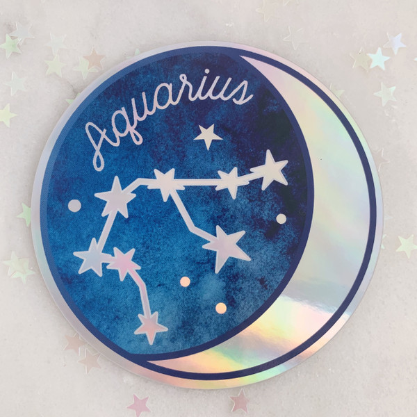 aquarius zodiac holographic sticker