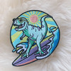 Dinosaur Patch - T-Rex T Rex Patches - Surf Surfing Beach Ocean Wave Waves Sun Sunshine - Pastel - Embroider Embroidered Applique Badge - Wildflower + Co. DIY - Jean Jacket