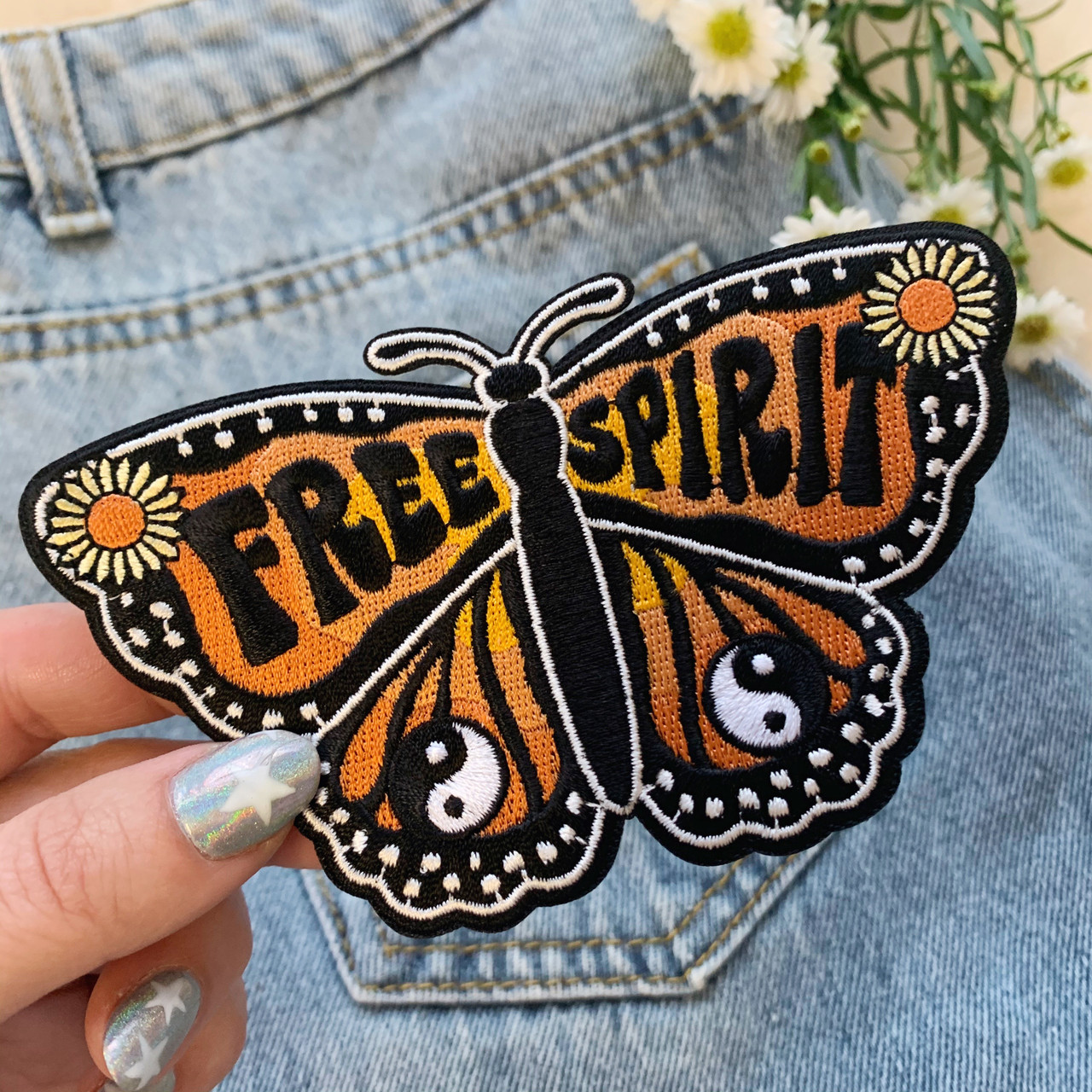 Free Spirit Butterfly Patch - Iron On, Sunflower