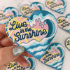 Live in the Sunshine Patch - Wave Waves Ocean Beach Sun Sunshine Inspirational Positivity Quote - Embroidered Iron On Patches - Wildflower + Co. DIY pink fur