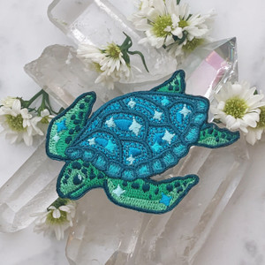 Sea Turtle Patch - Iron On Patches - Embroidered - Blue Green - Wildflower + Co (1)