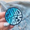 Good Vibes Patch - Quote Iron On Patches - Embroidered - Turquoise Blue Ocean Waves Beach Surf Surfer Surfing - 70s Vintage - Wildflower + Co. DIY (1)