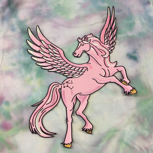 Pegasus Back Patch - Patches for Jackets - Embroidered Iron On - Pink Lilac Pastel 2