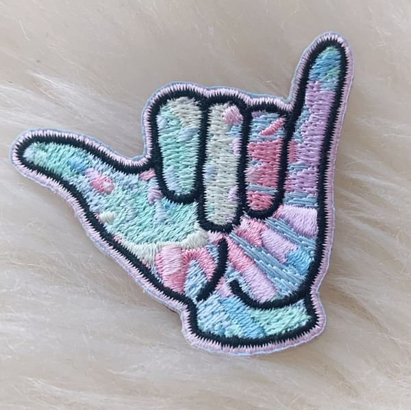 Hang Loose Surfer Hand Patch -Embroidered Iron On Patches - Tie Dye - Pastel - Beach - Ocean Surf Surfer - Wildflower + Co. DIY (2)