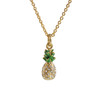 PINEAPPLE CHARM NECKLACE - Delicate Pave Crystal Gold Green Enamel - Beach Resort Summer - On-Model