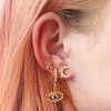 JW00687-GLD-OS - Crescent Moon & Flower Stud Earrings - Gold Pave Crystal Dainty Tiny - Wildflower + Co. Jewelry