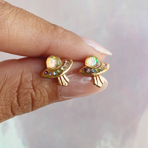 UFO Stud Earrings, Gold