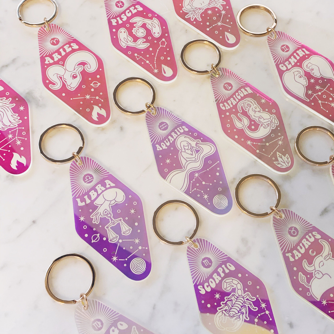 Aquarius Zodiac Keychain Astrology Gift Motel Style