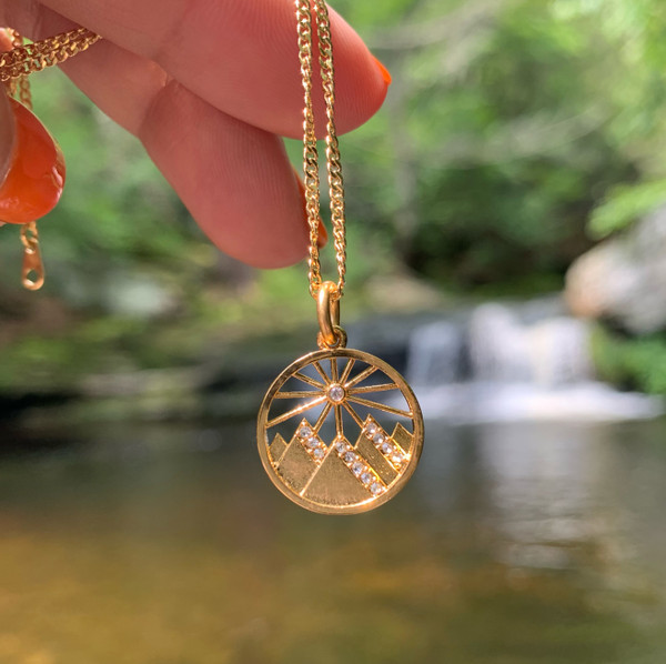 Mountain Necklace - Gold - Sunrise - Camping Adventure Outdoors - Wildflower + Co. Jewelry Gift (2)