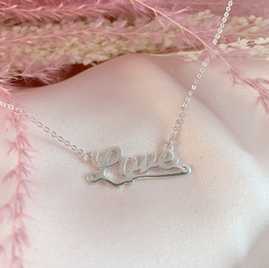 Love Necklace Nameplate - Sterling Silver - Positive Positivity Affirmation - Wildflower + Co. Jewelry Gifts