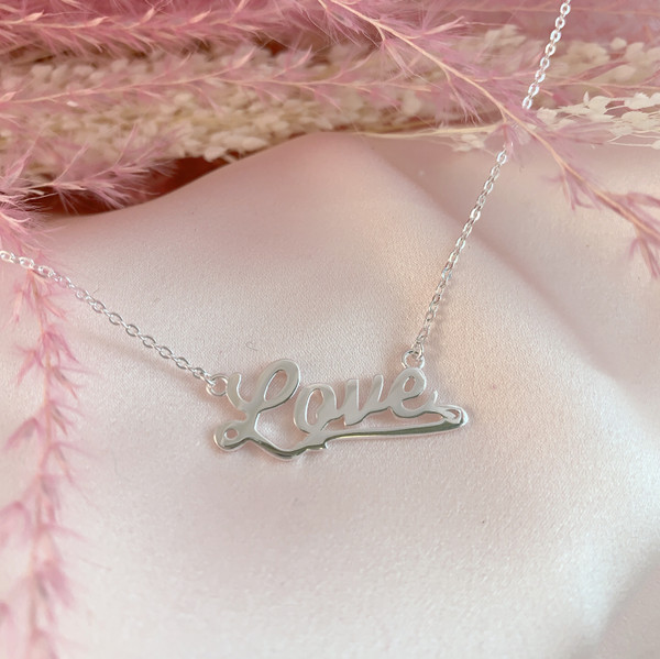 Love Necklace Nameplate - Sterling Silver - Positive Positivity Affirmation - Wildflower + Co. Jewelry Gifts