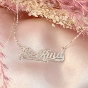 JW00796-SLV-OS Be Kind Necklace Nameplate Sterling Silver - Positivity Affirmation - Wildflower + Co. Jewelry Gifts - USE