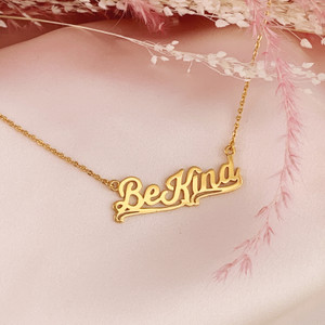 JW00797-GLD-OS Be Kind Necklace Nameplate Gold Vermeil - Positivity Affirmation - Wildflower + Co. Jewelry Gifts (6)