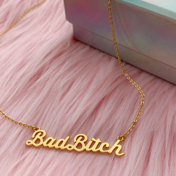 Bad Bitch Nameplate Necklace - Gold Vermeil or Sterling Silver - That Bitch - Curse - Wildflower + Co. Jewelry