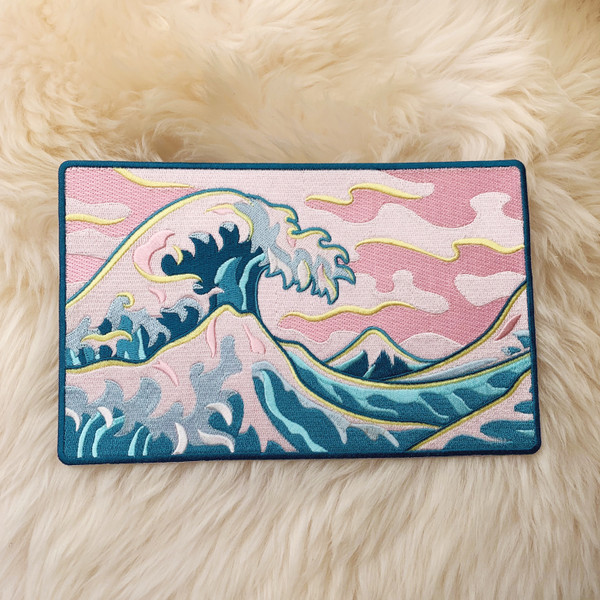 TR00379-MLT-OS Great Wave XL Back Patch for Jackets - Summer Beach Beachy Pink Skies Waves - Wildflower + Co. DIY 