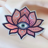 PC00078-MLT-OS Lotus Flower Evil Eye Holographic Vinyl Sticker - - Pink Lotus - Yoga Boho Free Spirit - Aesthetic Stickers - Stickers for Laptop Water Bottle Hydroflask VSCO - Wildflower + Co