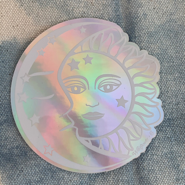 Sun & Moon Holographic Vinyl Sticker - Cosmic Astrology Astronomy Celestial Magic - Yoga Boho Free Spirit - Aesthetic Stickers - Stickers for Laptop Water Bottle Hydroflask VSCO - Wildflower + Co  Indigo Use