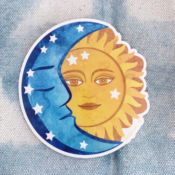 PC00091-MLT-OS Sun & Moon Vinyl Sticker - Cosmic Astrology Astronomy Celestial Magic - Yoga Boho Free Spirit - Aesthetic Stickers - Stickers for Laptop Water Bottle Hydroflask VSCO - Wildflower + Co