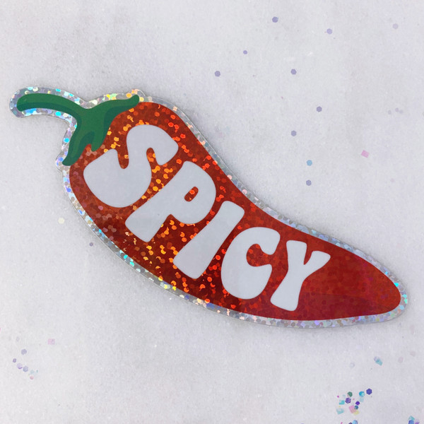Spicy Pepper Sticker - Glitter Holographic Vinyl - Bright Red - Stickers for Laptop Water Bottle Phone Case - Wildflower + Co (2)
