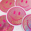 PC00101-PNK-OS _ Pink Sticker- Pink glitter sticker- Pink smiley face glitter sticker - Cute sticker - Stickers for water bottles - Laptop stickers - VSCO 