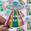 Take a Trip UFO Sticker - Glitter Holographic Rainbow - Space Alien Trippy - Stickers for Laptop Water Bottle - Wildflower + Co (1)