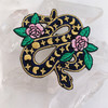 TR00383-MLT-OS - Snake & Moon Phases Patch - Iron On Embroidered Patches for Jackets - Magical - Black, Gold, Pink Flowers - Wildflower + Co. DIY - VSCO