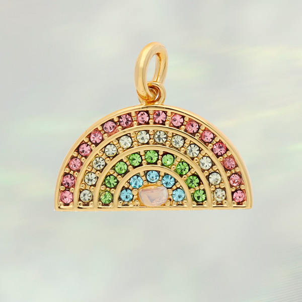 JW00877-GLD-OS - Rainbow Charm- Pastel Pave & Gold - Charm, Charms, Pendant, Pendants, DIY, Jewelry Making, Jewelry Supplies, Jewelry Making Supplies, Necklace Charm, Bracelet Charm, Charm for Necklace, Charm for Bracelet, Gold Charm, Pave, Pave Crystal, Rhinestone, Rainbow, Pastel rainbow, Enamel, Positivity, Cute Charms, VSCO - bc CROP