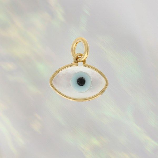 JW00182-HMT-OS - Evil Eye Charm Pendant Shell & Gold - Wildflower + Co. Charm Jewelry Gifts