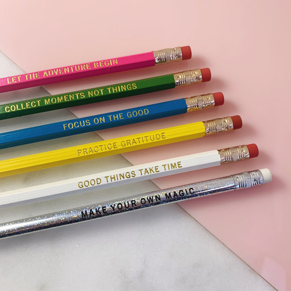 Journaling Pencil Set - Engraved Make Your Own Magic Good Things Take Time Practice Gratitude Focus on the Good Collect Moments Not Things Let the Adventure Begin - Co-worker Gift Stocking Stuffer - Wildflower + Co.  (2)