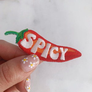 Feeling spicy? We got you! Spicy pepper iron on patch featuring "spicy" in groovy 70's lettering! Wildflower + Co. DIY