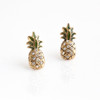 Channel island vibes in these dainty, gold Pineapple Stud Earrings! Intricately detailed with delicate pave crystals, touches of green enamel, & soft gold. VSCO - Wildflower + Co. Jewelry
