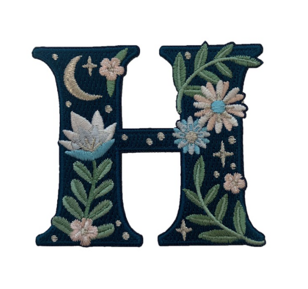 TR00440-NVY-OS -  “H” Botanical Letter Patch  - Embroidered Letters - Applique Letters - Initial Patch -  Cottagecore - Crescent Moon - Moon & Stars - Night Sky - Pastel - Bridal - Romantic -  Flower Girl - Aesthetic - Fairycore - Dreamy - Dark Academia - Botany - Indie - Witchcraft -  Wildflower Co FLOAT
