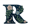 TR00450-NVY-OS -  “R” Botanical Letter Patch  - Embroidered Letters - Applique Letters - Initial Patch -  Cottagecore - Crescent Moon - Moon & Stars - Night Sky - Pastel - Bridal - Romantic -  Flower Girl - Aesthetic - Fairycore - Dreamy - Dark Academia - Botany - Indie - Witchcraft -  Wildflower Co FLOAT