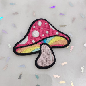 TR00402-MLT-OS - Mushroom Patch - Embroidered Patch - Iron on Patch - Patches for Jackets - Mushroom - Rainbow - Dreamy - 70s - Trippy - Magic Mushroom - Mushrooms - Vintage - Cottagecore - Aesthetic - Fantasy - Wildflower Co FLOAT
