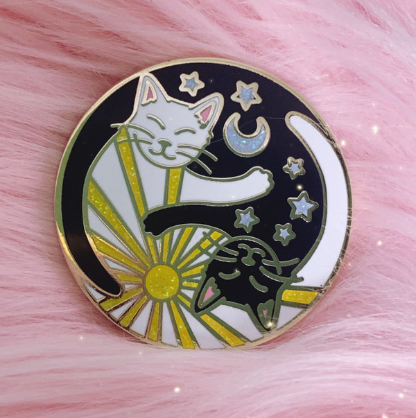 AC00201-MLT-OS - Yin Yang Cats Enamel Pin - Enamel Pin - Hard Enamel - Lapel Pin - Gift - Cats - Cat Pin -  Moon - Sun & Moon - Yin Yang - Celestial - Aesthetic