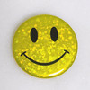 AC00213-YEL-OS - Smiley Face Button Pin, Glitter Holographic - Yellow - Button Pin - Buttons - Emoji - Aesthetic - Good Vibes - Holographic - Happy Face - Positivity - Retro - Glitter - Kidcore