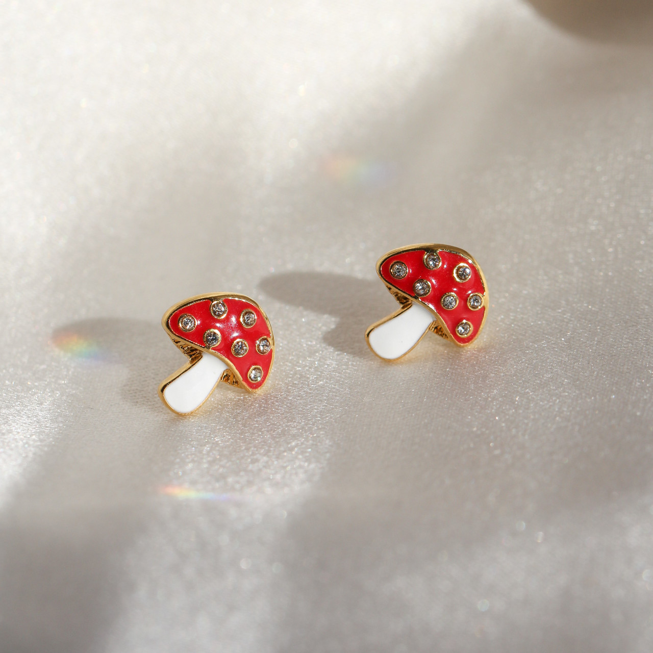 Spotty Mushroom Ear Studs Cute Mushroom Earrings Adorable Woodland Jewellery Red Toadstool Wooden Studs