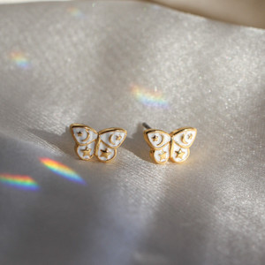 JW00879-GLD-OS-R - Butterfly Stud Earrings - Tiny White Gold Moons Celestial - Wildflower + Co Jewelry 
