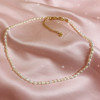 JW00930-WHT-OS-R - Freshwater Pearl Necklace, Necklace, Pearls, Freshwater Pearl, Pearl Necklace, Pearl Choker, Choker, Chain, Gold Chain, Dainty, Elegant, Soft, Jewelry