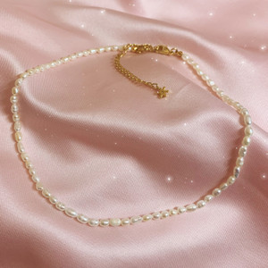 JW00930-WHT-OS-R - Freshwater Pearl Necklace, Necklace, Pearls, Freshwater Pearl, Pearl Necklace, Pearl Choker, Choker, Chain, Gold Chain, Dainty, Elegant, Soft, Jewelry
