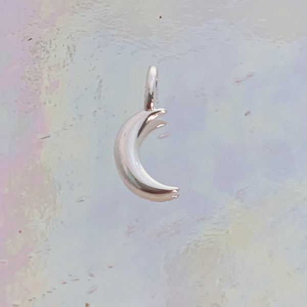 JW00822-SLV-OS Teeny Crescent Moon Charm, Sterling Silver, Dainty Necklace, charm, dainty necklace, delicate necklace, layering necklace, minimalist necklace, simple necklace, tiny charm necklace, gift, ethereal, moon, crescent moon charm, moon charm