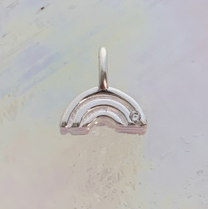JW00826-SLV-OS Teeny Rainbow Charm, Sterling Silver Dainty Necklace, charm, dainty necklace, delicate necklace, layering necklace, minimalist necklace, simple necklace, tiny charm necklace, gift, rainbow, pride, lgbt, aesthetic, silver, silver necklace, silver charm