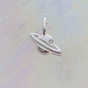 JW00828-SLV-OS Teeny Planet Charm, Sterling Silver, Dainty Necklace, charm, dainty necklace, delicate necklace, layering necklace, minimalist necklace, simple necklace, tiny charm necklace, gift, planet, galaxy, space, aesthetic, saturn, rings, silver, silver necklace