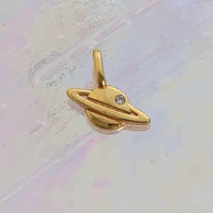 JW00829-GLD-OS Teeny Planet Charm, Gold Vermeil, Dainty Necklace, charm, dainty necklace, delicate necklace, layering necklace, minimalist necklace, simple necklace, tiny charm necklace, gift, golden, planet, galaxy, space, aesthetic, saturn, rings, gold, gold necklace, gold charm
